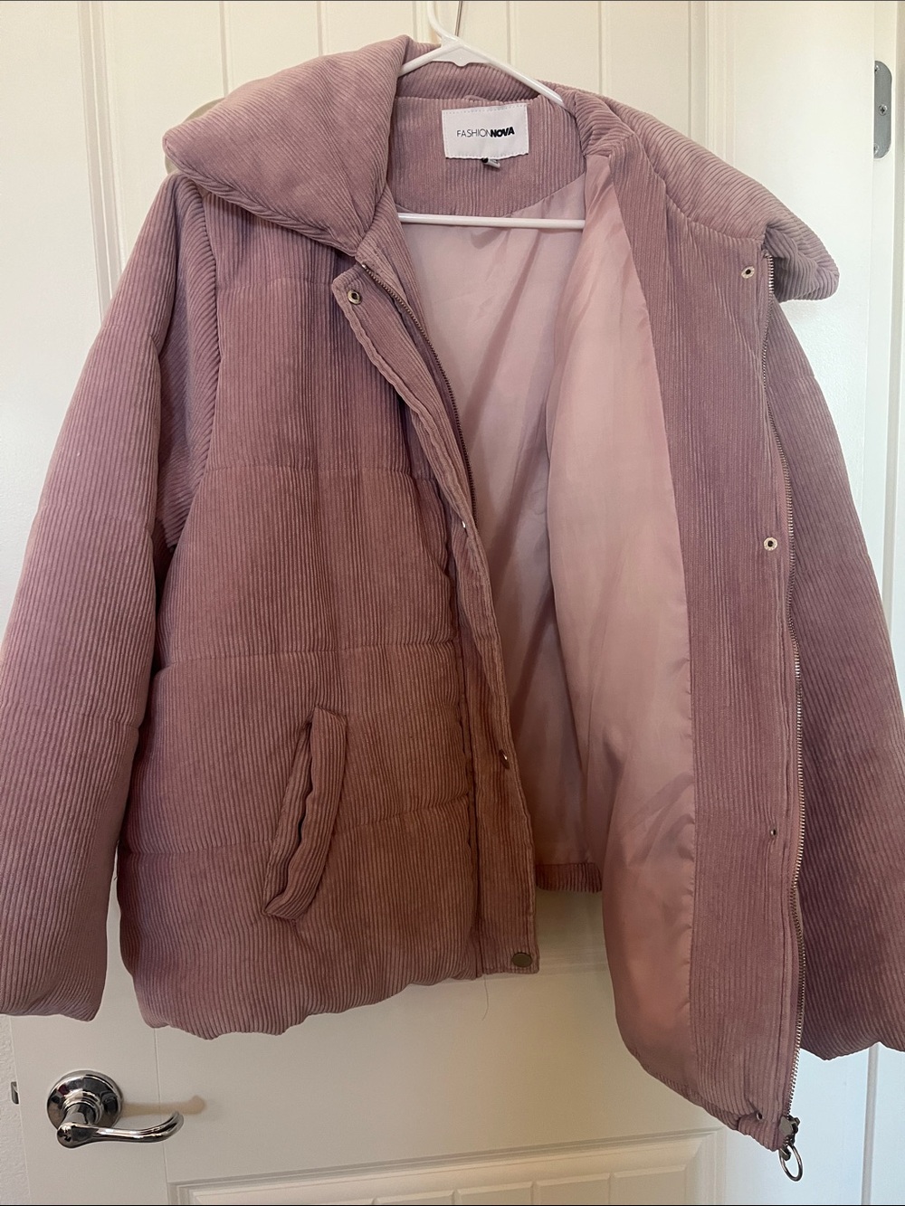 Fashion Nova Dusty Mauve Corduroy Puffer Coat
